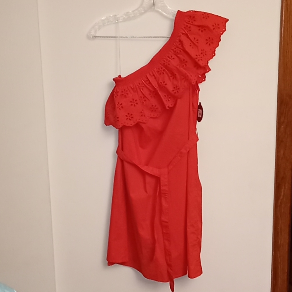 Eyelet One Shoulder Red Sundress Sz. M